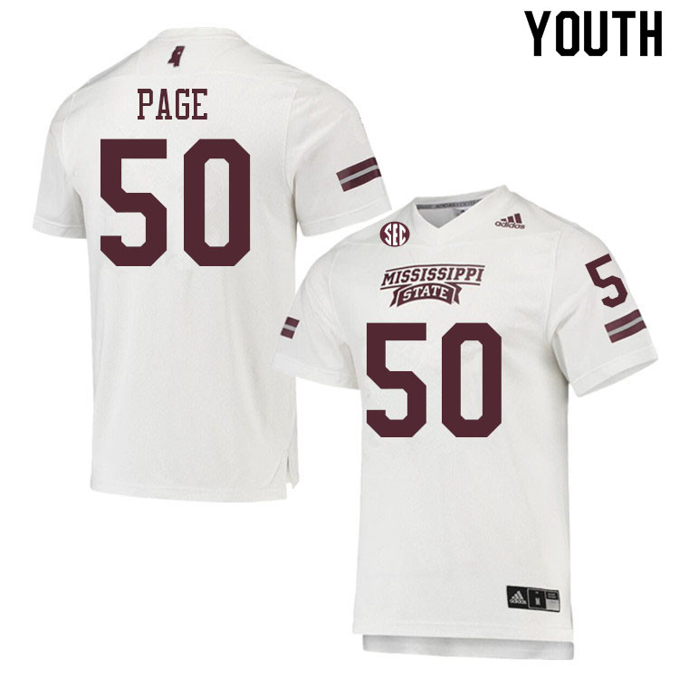 Youth #50 DeShawn Page Mississippi State Bulldogs College Football Jerseys Sale-White - Click Image to Close